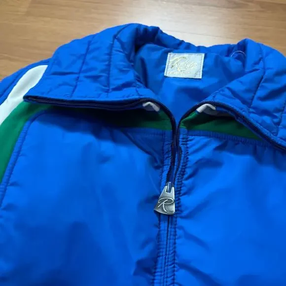 Women's Vintage 80's Roffe Blue Green Moto Crop Ski Puffer Jacket Sz Small VTG - Picture 6 of 7